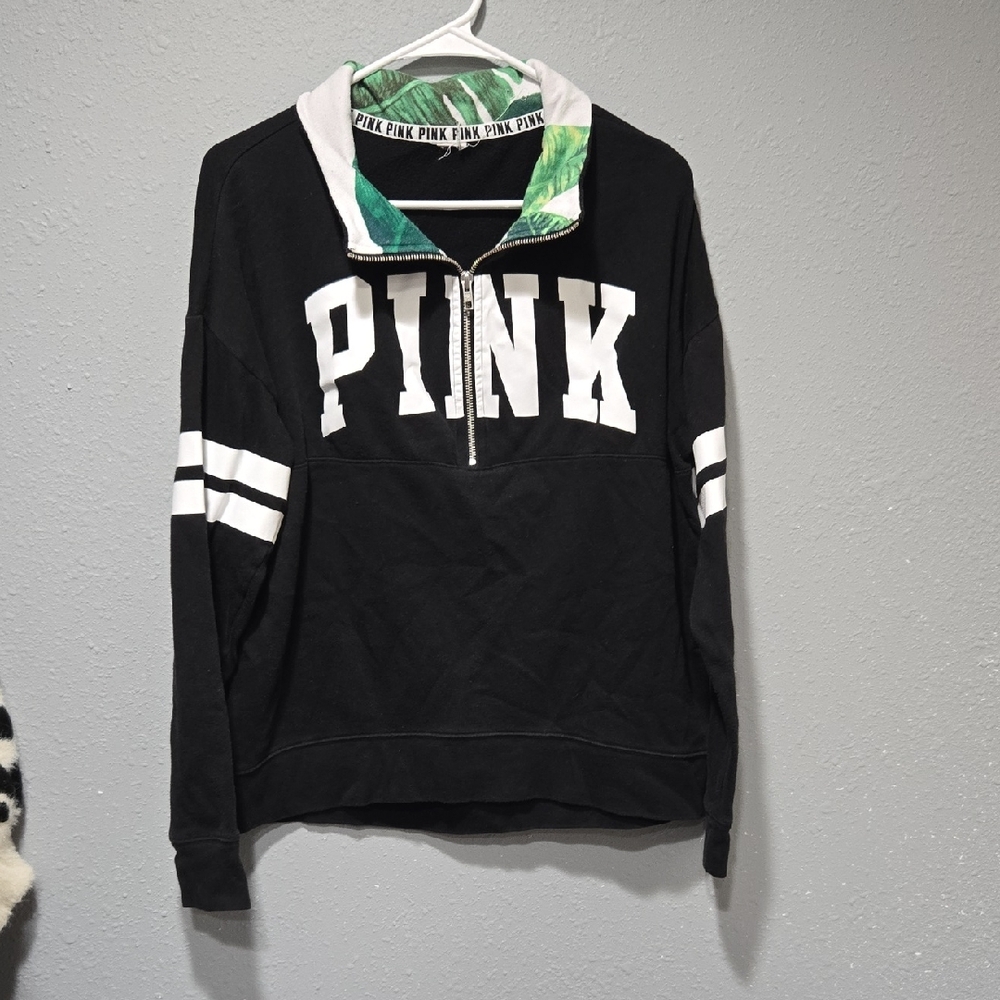 PINK Victoria's Secret Black and White Half-Zip Sweater